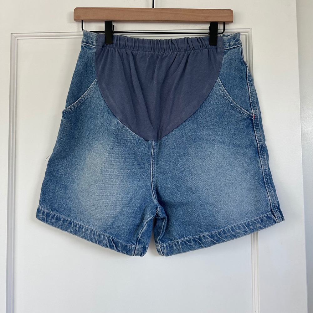Vintage 2000 Y2K Motherhood Maternity Denim Shorts Blue Panel Womens Small